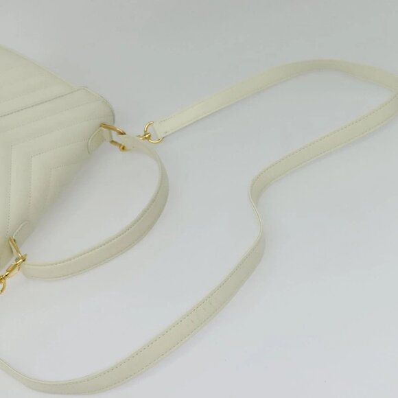 SAINT LAURENT Hand Bag Leather 2way White Gold Auth 137683 - Picture 10 of 16